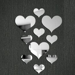 10 Uds amor corazón acrílico 3D espejo pegatina de pared Mural calcomanía pegatinas removibles espejo Mural calcomanía de pared arte moderno DIY decoración del hogar