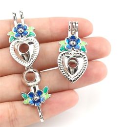 10pcs Love Heart Flower Charms Pearl Cage Lisquet Aromatherapy Diffuseur Pendant pour collier cadeau Collier Keychain Brican