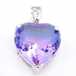 10 pièces Luckyshine tout nouveau classique coeur amour mode pendentifs en cristal collier 925 argent bicolore Tourmaline Zircon pendentifs J253l