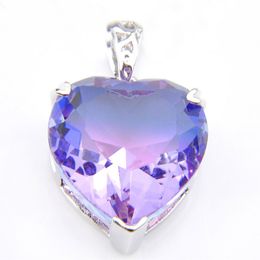 10 pièces Luckyshine tout nouveau classique coeur amour mode pendentifs en cristal collier 925 argent bicolore Tourmaline Zircon pendentifs J190Q