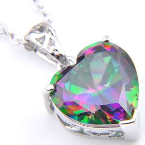 10 stks Luckyshine Uitstekende Glans Hart Regenboog MysticTopaz Edelstenen s925 Zilveren Kettingen Vrouw Cz Zirkoon Hangers Kettingen voor Weddi271G