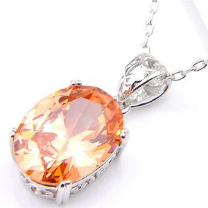 10 stuks Luckyshine Uitstekende Glans Ovaal Vuur Champagne Morganite Zirconia Edelsteen Zilveren Hangers Kettingen voor Vakantie Weddi325l