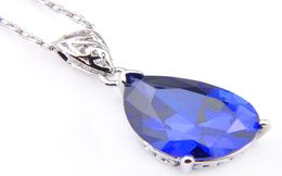 10 stks LuckyShine Fashion Pendant Simple Design Teardrop Blue Cubic Zirconia Gemstone Silver Women Hangers kettingen voor bruiloft P1266604