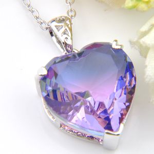 Groothandel 12 stks LuckyShine Holiday Gift Love Heart Purple Tourmalin Gem Verzilverd Vrouwen Bruiloft Hanger Kettingen met Ketting