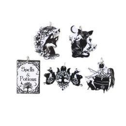 10pcs Magic sort and potions charmes acrylic noir chat sorcier des bijoux de boucles d'oreille collier pendentif bricolage accessoires