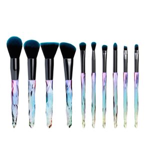 10 Stks Make Borstels Clear Diamond Crystal Handvat Professionele Set Blush Eye Shadow Cosmetic Brush Gratis 3Set