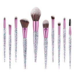 Glitter Crystal Makeup Brush Set 10 stks Acryl Mailletten Snelzand Oogschaduw Concealer Eyelash Foundation Eyes Make Up Borstels Kit Tools