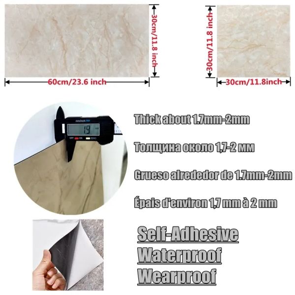 10 Uds. Adhesivo de pared 3D de grano de mármol suelo 30x60 cm PVC autoadhesivo impermeable decorativo s para el hogar DIY casa 220328 LL