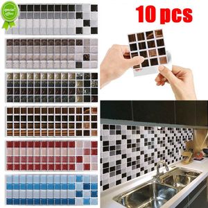 10 Uds. Pegatinas de azulejo de mosaico de mármol, autoadhesivo DIY para baño, cocina, hogar, calcomanía de pared, azulejo impermeable, papel tapiz artístico