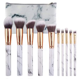 Brosse de maquillage en marbre en marbre 10pcs pour la base de la poudre cosmétique Fondation à paupières Brosse de maquillage à lèvres