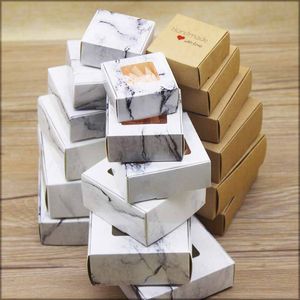 10 -stks marmeren kraft papieren cadeaubox Diy handgemaakte snoep chocolade verpakking voorstander van doosjes kerst verjaardagsfeestje bruiloft decor