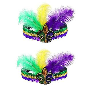 10PCS Mardi Gras Feather hoofdband, pailletten hoofdband voor New Orleans Masquerade Mask Party Faux Feather Fascinators Feather hoofdband Cocktail hoofddeksels