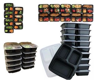 Contenedores de preparación para comida de 10 piezas de plástico Almacenamiento de alimentos reutilizables 3 compartimentos contenedor de compartimento con tapa LJ2008129149945