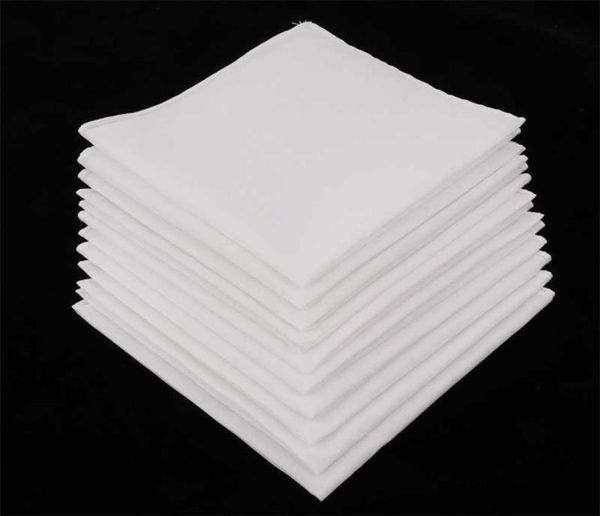 10pcs Mentils Blancs Blancs 100 coton carré de coton Super doux lavable à la poitrine Hanky Pocket Square 28 x 28cm T2006182287240