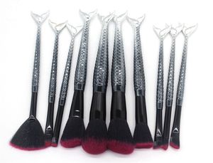 10 stks Zeemeermin Borstels Black Fishtail Handvat Professionele Set Blush Eye Shadow Makeup Brush Free Epacket 3