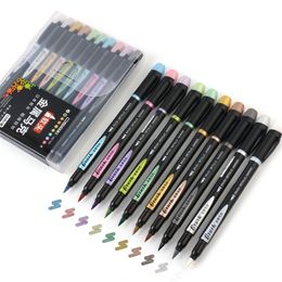 10 unids color metálico cepillo marcador pluma conjunto 1-7 mm punta suave dibujo pintura letras caligrafía álbum diseño suministros de arte F929 201222