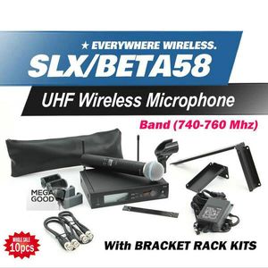 10 stks Microfoon Free UHF SLX24BETA58 Handheld Songs voor Karaoke Sing Wireless Microfoon System SLX met alle Rack-set Accessoires 740-764MHz