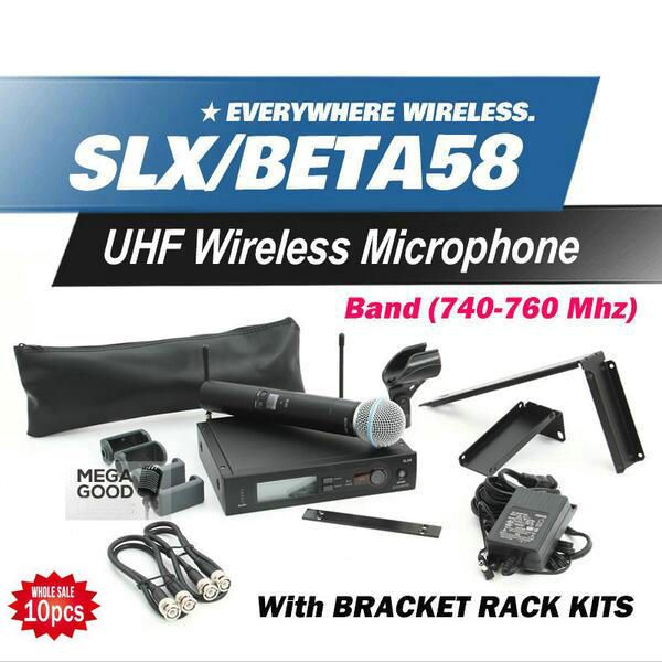 10 Uds Microfoon gratis UHF SLX24BETA58 canciones de mano para Karaoke Sing sistema de micrófono inalámbrico SLX con todos los accesorios del kit de rack 740-764Mhz