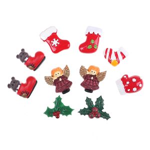 10 pièces résine mixte série de noël artisanat Flatback Cabochon Scrapbooking décorations ajustement pinces à cheveux embellissements perles bricolage