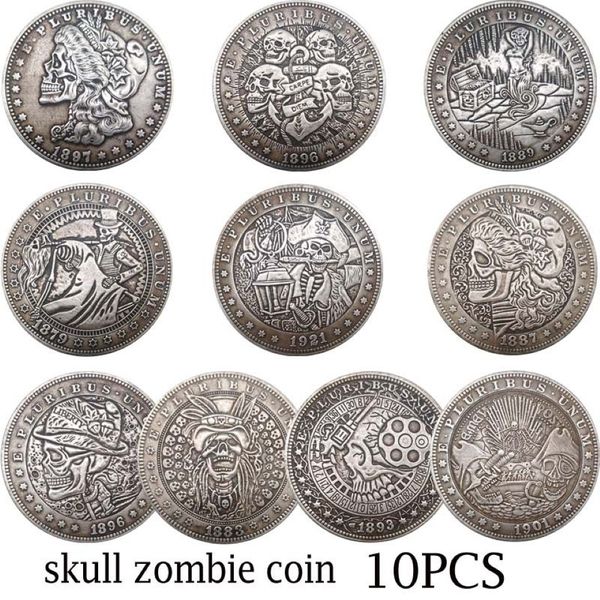 10 Uds. De monedas de esqueleto de zombi y calavera de Morgan, diferentes patrones, copia interesante, colección de arte de monedas 273R