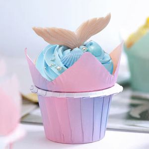 10 stks muffin cup cupcake papieren cups olieveiling gradiënt paarse cake voering bakplaat kase zeemeermin feestje verjaardag bruiloftsbenodigdheden