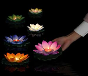 10 piezas de seda Multicolor linterna de loto velas flotantes decoraciones de piscina Deseando luz decoración de fiesta de boda de cumpleaños SH19098139371