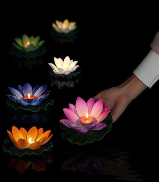 10pcs Multicolor Silk Lotus Lantern Lantern Floating Bandles Pool Decorations souhaitant une fête d'anniversaire léger décoration SH19097051332