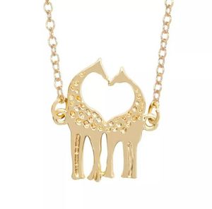 Collier de girafes en forme de cœur, 10 pièces, Simple, joli, double bébé cerf, bijoux animaux pour Couples