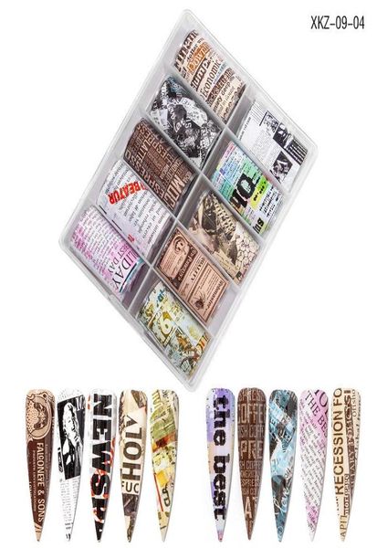 10pcs Foil à ongles set mélange conceptions papillon lettres de journal étoilé ciel adhésif wraps transfert en papier nail art décalage gel slider2589246