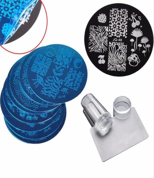 10 pièces plaques à ongles gelée transparente Silicone Nail Art Stamper grattoir avec capuchon modèle d'estampage plaques d'image plaque de timbre à ongles Tool6170955