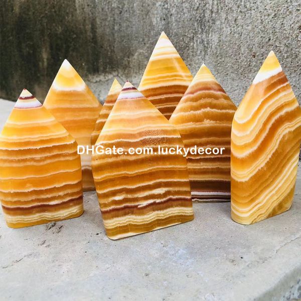10 pièces naturel beau poli bandes orange juteux doré calcite cristal tour point décor à la maison sacré et solaire plexus chakra pierre flamme forme libre cadeau pour maman