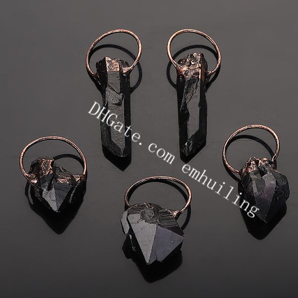 10 Pcs Naturel Freeform Noir Rugueux Druzy Énergie Quartz Point Pendentif Cuivre Électroformé Raw Blac Cristal Pendentif pour Fabrication de Bijoux Gothique