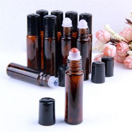 10 pièces pierres précieuses naturelles roches Quartz Roller Ball sur bouteilles d'huile essentielle vides rechargeables verre ambre 10 ml puces de cristal Inside253Q