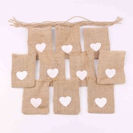 10 pièces naturel Jute lin bijoux affichage cordon pochette boîte bonbons sac emballage sacs pour cadeau sac/noël bricolage