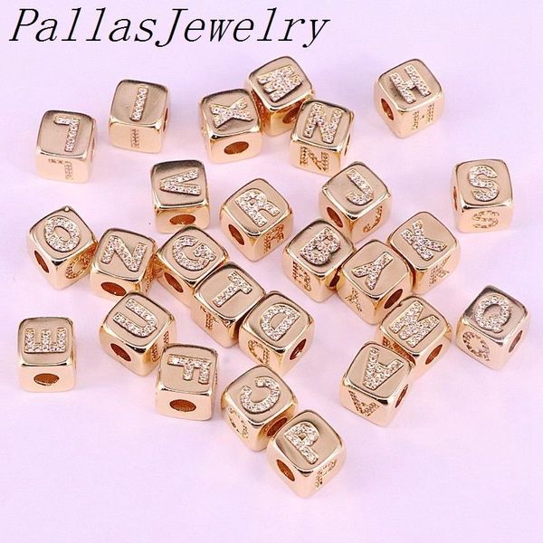 10pcs nouvelle lettre de l'alphabet initial cz en or carré bricolage perle lâche s'adapte au bracelet à breloques pour femmes hommes bijoux Y200730