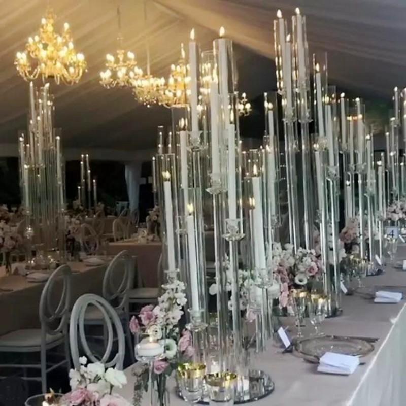 10 pçs Novo estilo candelabro cristalino candelabro de cristal peças centrais do casamento castiçal de acrílico para mesa de casamento