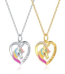 10 pièces nouveaux colliers coeur licorne coloré goutte à goutte huile pendentif colliers pour adolescente femme bijoux cadeau T10418641469052041