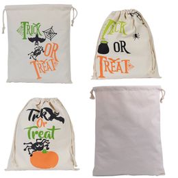 10pcs Date Halloween Sacs Cadeaux De Bonbons Sac 34X42CM Traiter Astuce Cordon Sacs Coton Toile Enfants Citrouille Araignée Fourre-Tout Sac