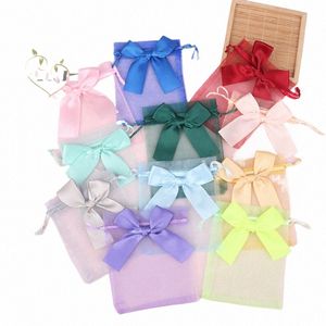 10pcs Organza Gift Bags Transparant Trekkoord Zakje Sieraden Organisator Oorbel Verpakking Party Candy Bag Met Ribb t5ap #