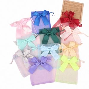 10 -stcs Organza Gift Bags Transparant Drawstring Pouch Sieraden Organisator Earring Packaging Party Candy Bag met RIBB K8YX#
