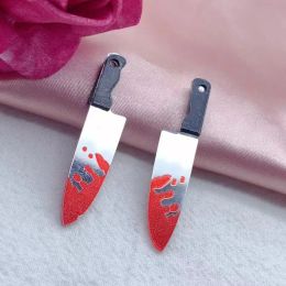 10 piezas/paquete Halloween Blood Knife Arcylic Charms Pending para joyas de llavero de arete de bricolaje