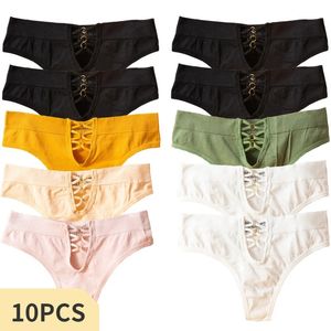 10pcs culotte pour femmes sous-vêtements féminins coton lingerie sexy 10 pack soild g string string samless women's string t-back 231227