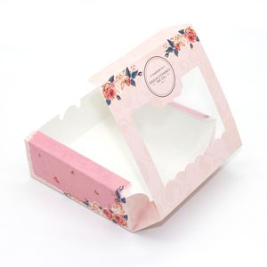 Boîte-cadeau en papier 10pcs avec fenêtre Rose Flower Cupcake Box Boîtes d'emballage pour les biscuits à gâteau de bonbons de Noël Favors