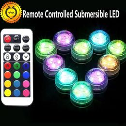 10pcs Party Mini Cords LED avec batterie 1 acétique Remote commande submersible lampe de table décoration intérieure Éclairage de mariage de Noël