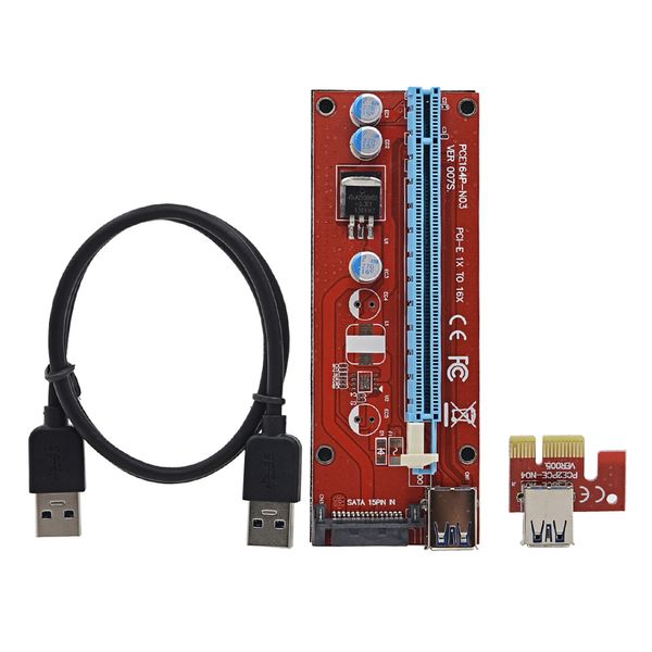 Freeshipping 10pcs PCE164P-NO3 VER007S 0.6M PCI-E 1X a 16X Extensor de tarjeta vertical Adaptador PCI Express + Cable USB3.0 / Interfaz de alimentación SATA