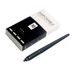 10Pcs Permanente Make-Up Zwart Wegwerp Microblading Pen 18U 0 18 Microblade Geborduurde Naalden Wenkbrauw Tattoo Handgereedschap 220624