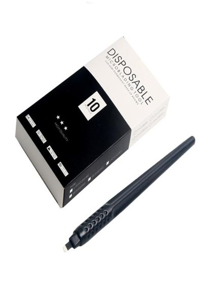 10 Uds. Pluma de Microblading desechable negra para maquillaje permanente 18U 018, agujas bordadas con microcuchilla, herramientas manuales para tatuaje de cejas 22021621978326