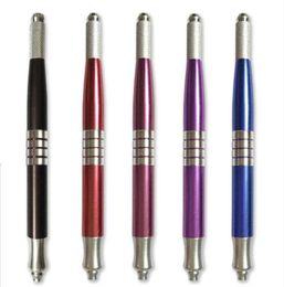 10pcs Permanent Makeup Pen Sévrogne pour rond Cosmetic Microblade Tattoo Pen Manual Lip Needletool Supply Double Head9904243