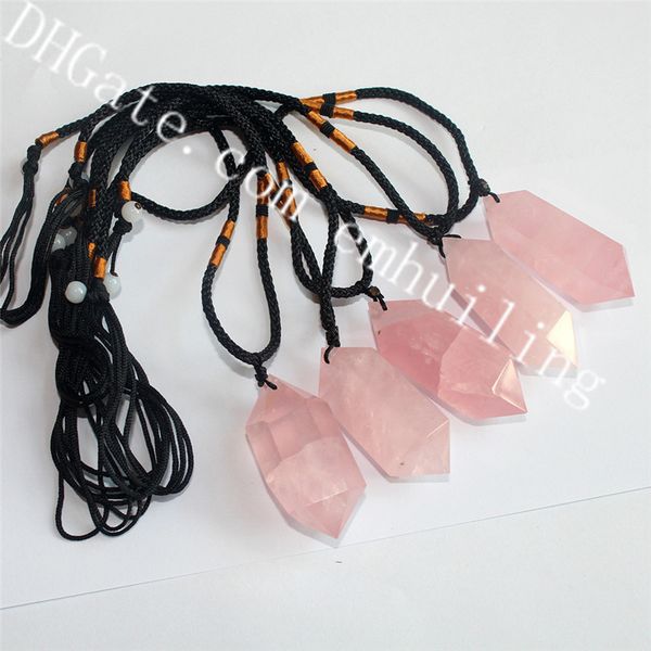 10pcs rose double cristal pendentif point fini collier poli facettes naturel rose collier baguette pendentif rose réglable ~ joie ~ paix