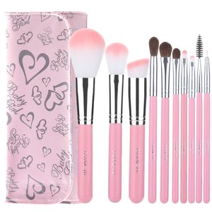 10pcs rose de maquillage de brosse avec un sac de teint en poudre Pinceau Eyeliner Cils Sourcils maquille fard à paupières Pinceaux outil de beauté cosmétiques